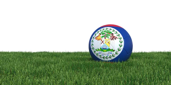 Belize belizisk flagg fotboll bollen liggande i gräset — Stockfoto