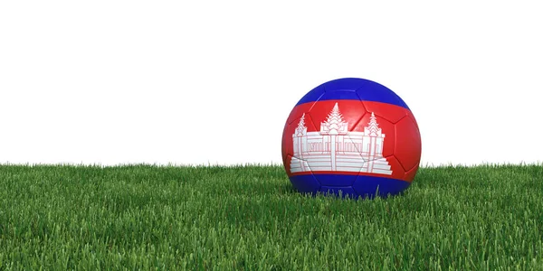 Kambodja kambodjanska flaggan fotboll bollen liggande i gräset — Stockfoto