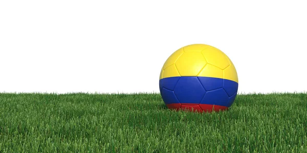 Colombia Colombiaanse vlag voetbal liggen in het gras — Stockfoto