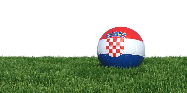 Croácia bola de futebol bandeira croata deitado na grama — Fotografia de Stock