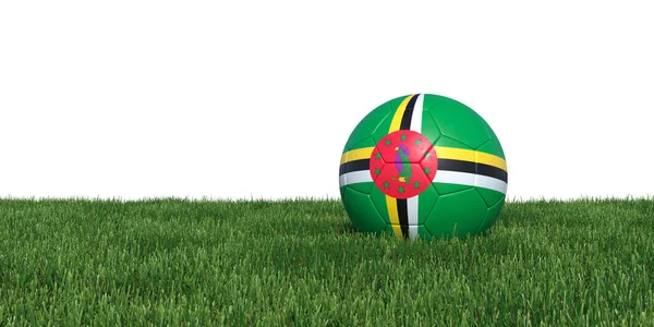 Dominika Dominikánská vlajka fotbalový míč ležící v trávě — Stock fotografie