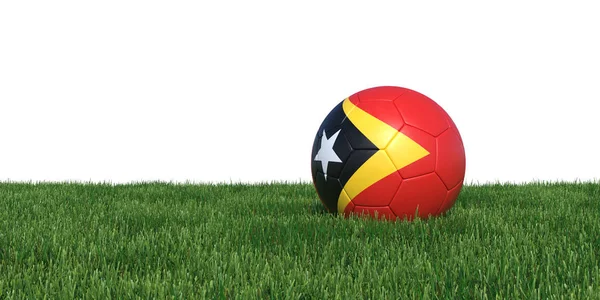Timor Oriental Timor Oriental pelota de fútbol bandera acostado en la hierba — Foto de Stock