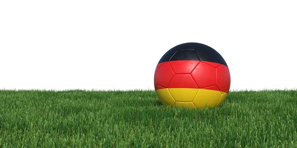 Alemania pelota de fútbol bandera alemana acostado en la hierba —  Fotos de Stock