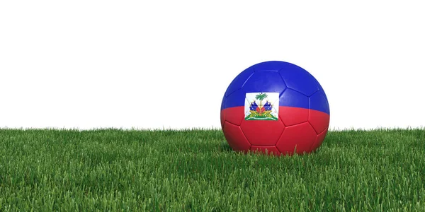 Haiti Haitian flag soccer ball lying in grass — Stock Photo, Image