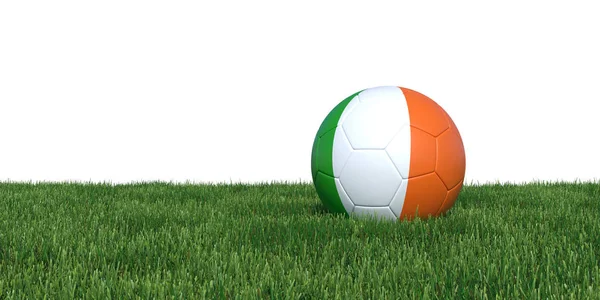 Ierland-Ierse vlag voetbal liggen in het gras — Stockfoto