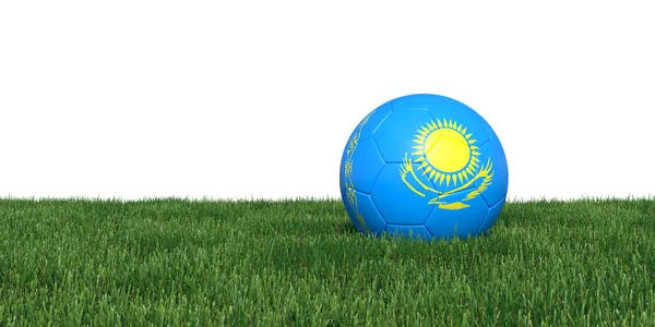 Kazachstan vlag voetbal liggen in het gras — Stockfoto