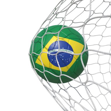 Brezilya Brezilya bayrak futbol topu bir net net içinde.