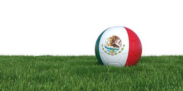 Μπάλα ποδοσφαίρου μεξικανικής σημαία Μεξικό, ξαπλωμένη στο γρασίδι — Φωτογραφία Αρχείου