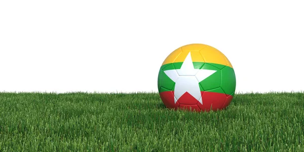 Myanmar nieuwe vlag voetbal liggen in het gras — Stockfoto