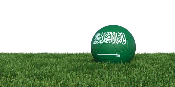 草に横たわっているサウジアラビア サウジアラビア国旗サッカー ボール — ストック写真