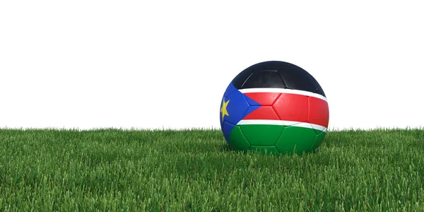 Südsudan Flagge Fußball im Gras liegend — Stockfoto