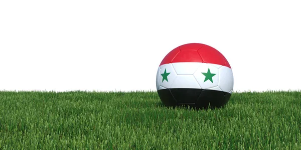 Syryjski Syrii stare piłki nożnej flaga leżące w trawie — Zdjęcie stockowe