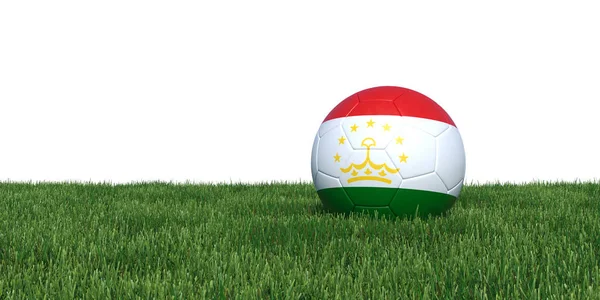 Bandera de Tayikistán pelota de fútbol acostada en la hierba —  Fotos de Stock