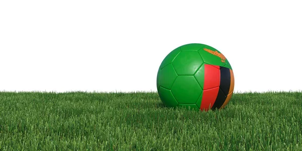 Zambia Zambiaanse vlag voetbal liggen in het gras — Stockfoto