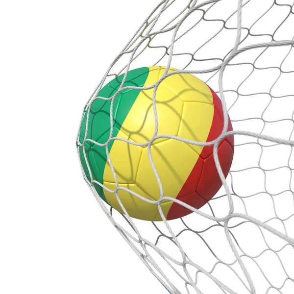 Congo Congolese Old flag soccer ball inside the net, in a net. — Stock Photo, Image