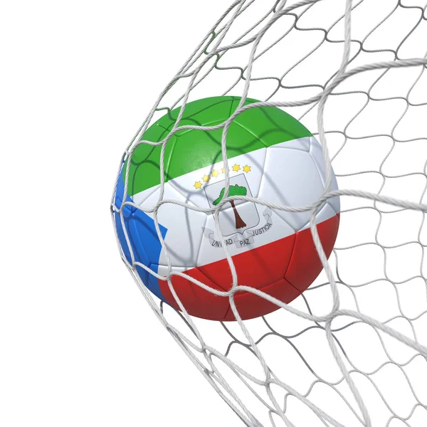 Equatorial Guinea Guinean flag soccer ball inside the net, in a