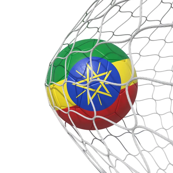 Ethiopia Ethiopian flag soccer ball inside the net, in a net.