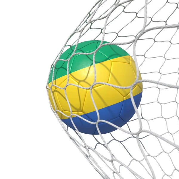 Gabon Gabonese vlag voetbal binnen het net, in een net. — Stockfoto