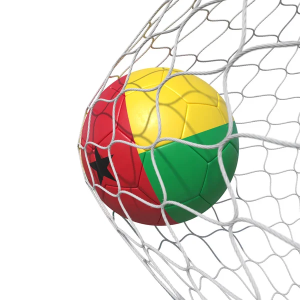 Guinee-Bissau vlag voetbal binnen het net, in een net. — Stockfoto
