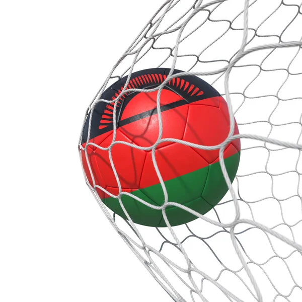 Малави малавийский флаг футбольный мяч внутри сетки, в сети . — стоковое фото