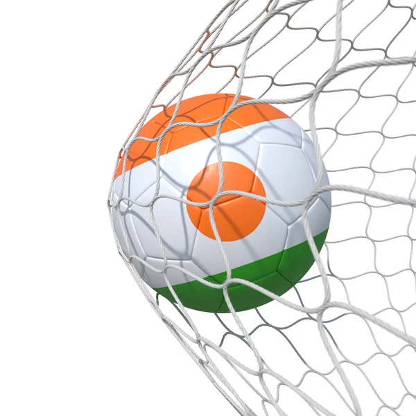Niger Nigerian flag soccer ball inside the net, in a net.