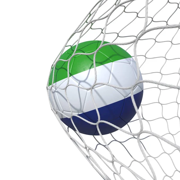 Sierra Leone vlajky fotbalový míč uvnitř sítě, v síti. — Stock fotografie