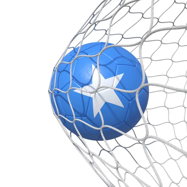 Somálsko Somálská vlajka fotbalový míč uvnitř sítě, v síti. — Stock fotografie