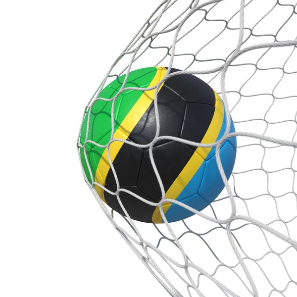Танзания флаг футбольный мяч внутри сетки, в сети . — стоковое фото