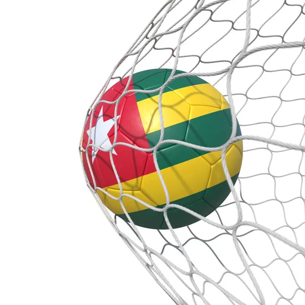 Τόγκο Τόγκο σημαία ποδόσφαιρο μπάλα μέσα στο διαδίκτυο, σε ένα δίχτυ. — Φωτογραφία Αρχείου