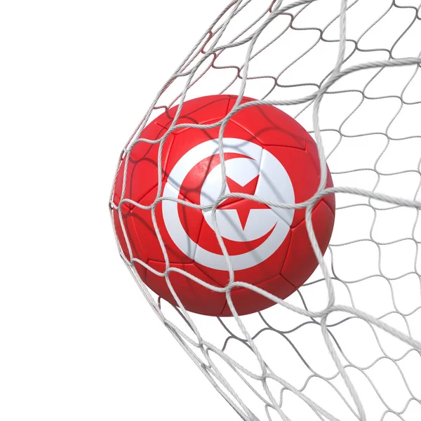 Tunis Tunisia Tunisian flag soccer ball inside the net, in a net — Stock Photo, Image