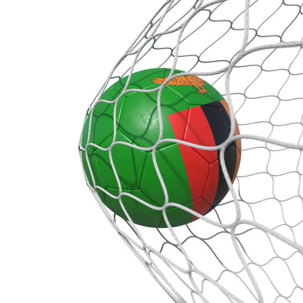 Zambia Zambiaanse vlag voetbal binnen het net, in een net. — Stockfoto