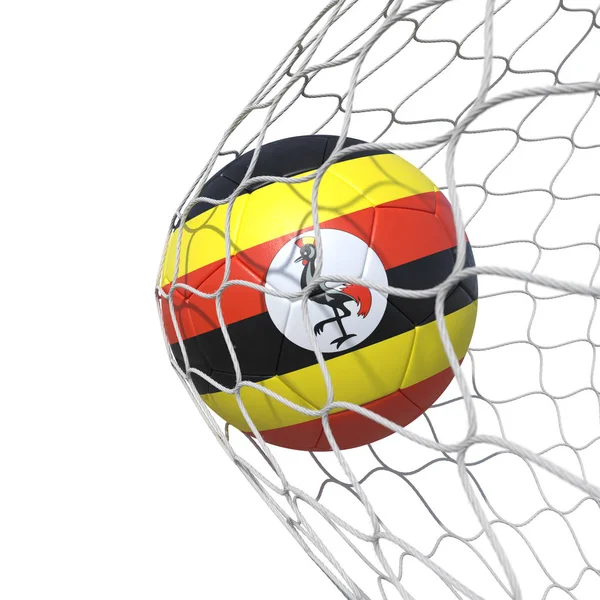 Uganda Bandera de Uganda pelota de fútbol dentro de la red, en una red . —  Fotos de Stock