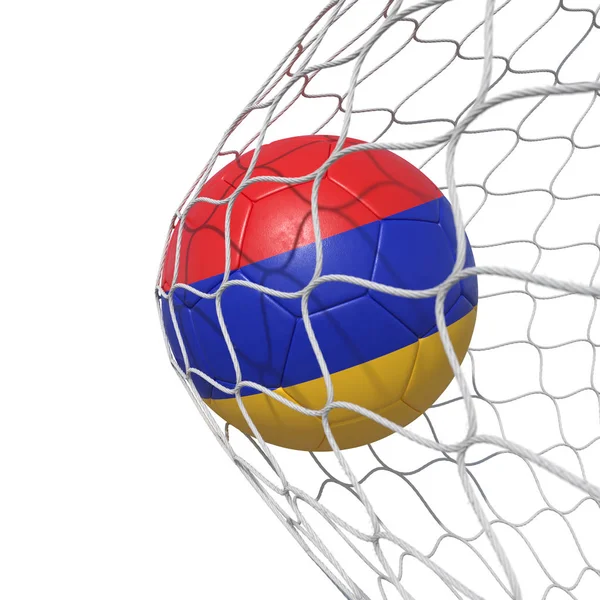 Armenia Armenian flag soccer ball inside the net, in a net.