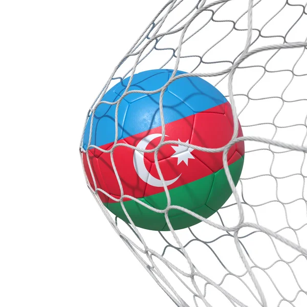 Piłka nożna flaga Azerbejdżanu wewnątrz sieci, w necie. — Zdjęcie stockowe