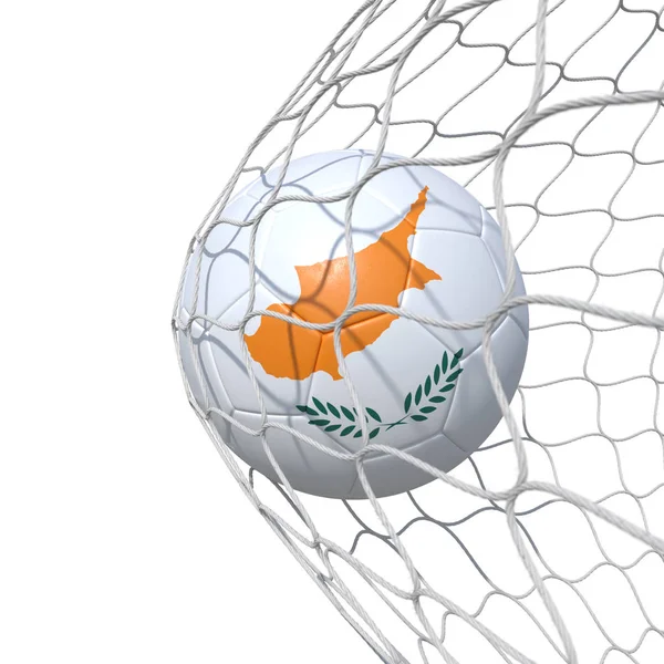 Cypr Cyprus Cypriot flag soccer ball inside the net, in a net. — Stock Photo, Image