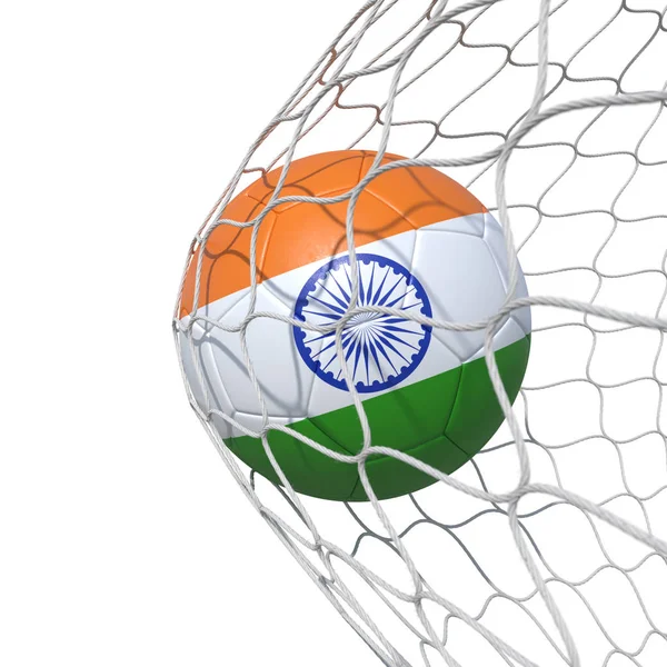 India Indian flag soccer ball inside the net, in a net. — Stock Photo, Image