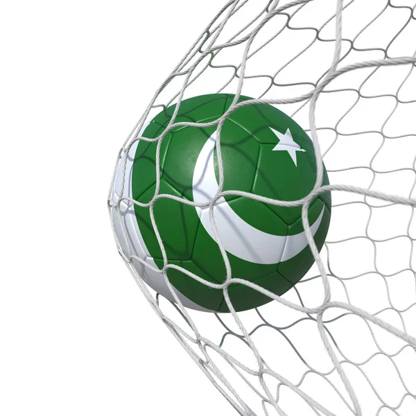 Pakistan Pakistani flag soccer ball inside the net, in a net. — Stock Photo, Image