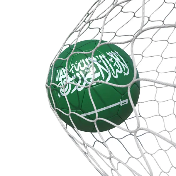 サウジアラビア サウジアラビアのサッカー ボール、ネットの中にフラグを設定します。 — ストック写真