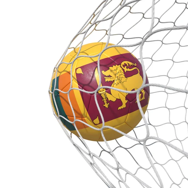 Sri Lanka flag soccer ball inside the net, in a net.