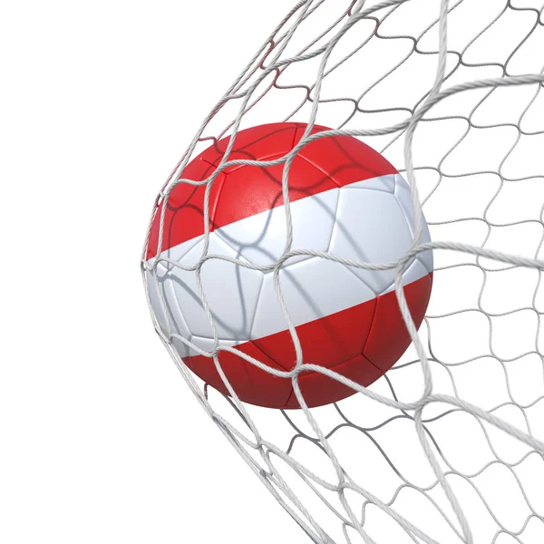 Oostenrijk-Oostenrijks vlag voetbal binnen het net, in een net. — Stockfoto