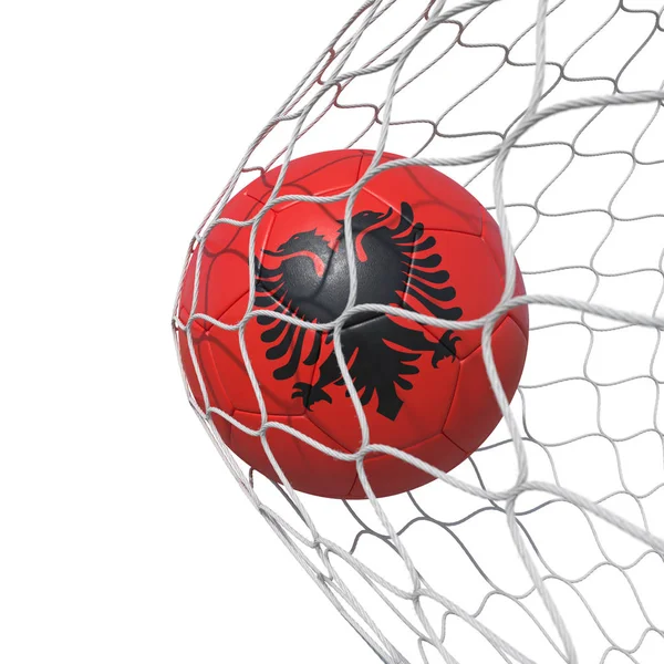 Albanian Albania flag soccer ball inside the net, in a net. — Stock Photo, Image