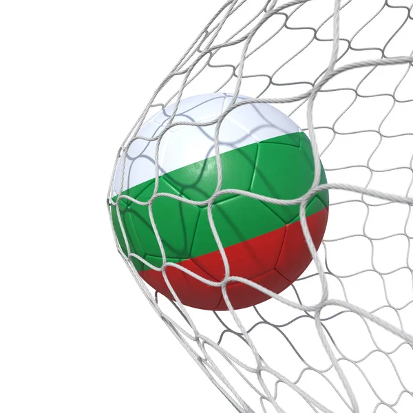 Bulgaria Bulgarian flag soccer ball inside the net, in a net. — Stock Photo, Image