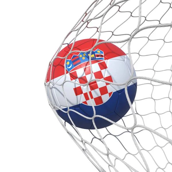 Croatia Croatian flag soccer ball inside the net, in a net. — Stock Photo, Image