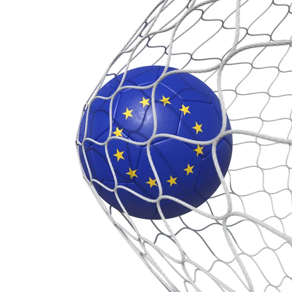 Euro Europe European flag soccer ball inside the net, in a net. — Stock Photo, Image