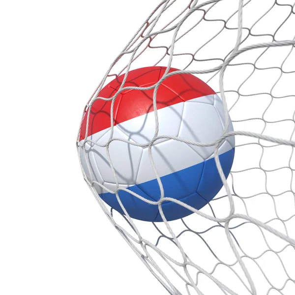 Lucembursko Lucembursko vlajky fotbalový míč uvnitř sítě, v síti. — Stock fotografie