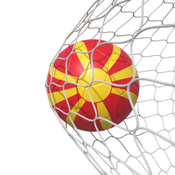 Македонська Македонія прапор футбольний м'яч всередині мережі, в мережу. — стокове фото