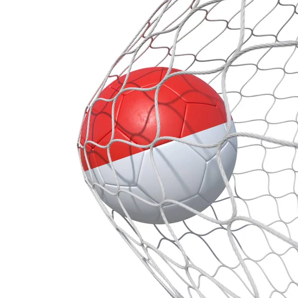 Bandera de Mónaco pelota de fútbol dentro de la red, en una red . —  Fotos de Stock