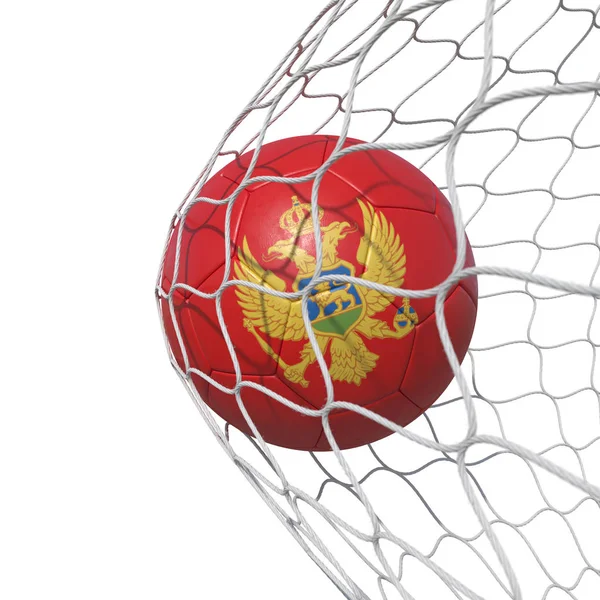 Monténégro ballon de football drapeau monténégrin à l'intérieur du filet, dans un filet — Photo