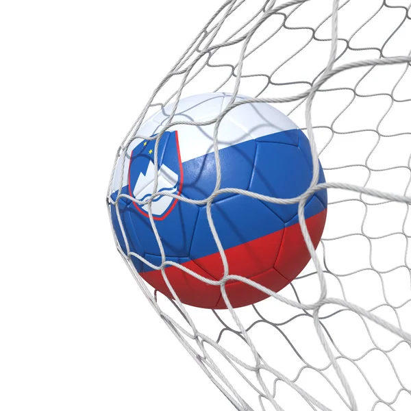 Slovenia Pallone da calcio bandiera slovena dentro la rete, in rete . — Foto Stock