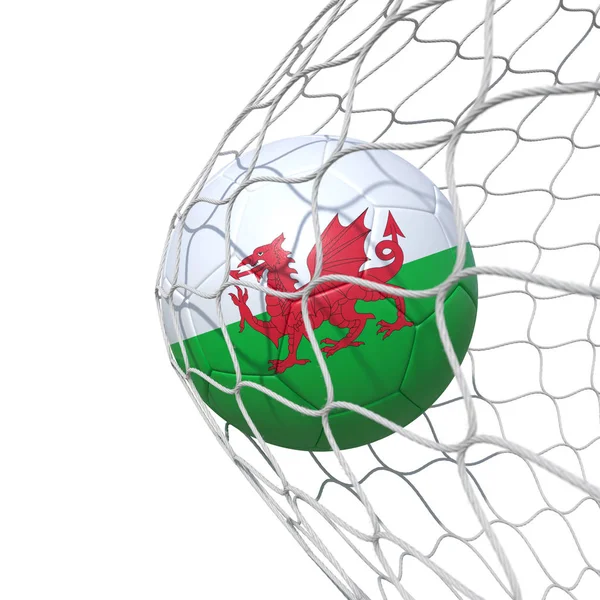 Wales vlag voetbal binnen het net, in een net. — Stockfoto